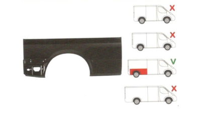 Aripa spate Ford Transit (V184/5) 05.2000-04.2006 , Transit/Tourneo (V347/8) 05.2006-04.2013 Partea Dreapta, Modelul LUNG, lungime 1840mm, inaltime 750mm, inferioara,