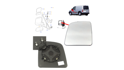 Geam oglinda exterioara FORD TRANSIT/TOURNEO CONNECT (C170), 05.2003-2009, partea stanga, incalzit; sticla convexa; geam cromat