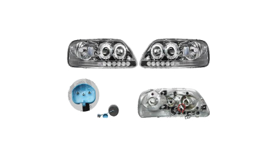 Set faruri Ford Expedition (Un93), 11.1996-11.2002, F-Series, 09.1996-09.2003, partea Stanga+Dreapta, Tuning, Fata, Lampa de parcare pe fibra optica; tip bec H1+H1; manual; transparent, argintiu; tuning; Omologare: SAE, Taiwan