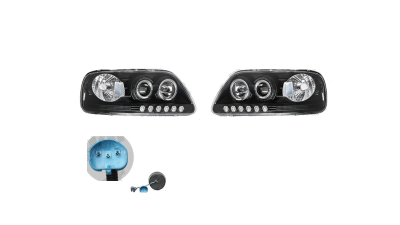 Set faruri tuning FORD EXPEDITION (UN93), 11.1996-11.2002; F-SERIES, 09.1996-09.2003, Taiwan, partea stanga+dreapta, H1+H1; manual; negru, transparent; Omologare: SAE;