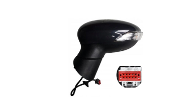 Oglinda usa exterioara FORD FIESTA (JA8), 01.2013-12.2017, SRL, partea stanga, reglare electrica; carcasa neagra; incalzit; sticla asferica; geam cromat; 10 gauri / 6 pini; cu semnalizare