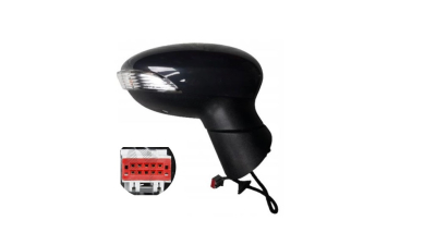 Oglinda usa exterioara FORD FIESTA (JA8), 01.2013-12.2017, SRL, partea dreapta, reglare electrica; carcasa neagra; incalzit; sticla asferica; geam cromat; 10 gauri / 6 pini; cu semnalizare