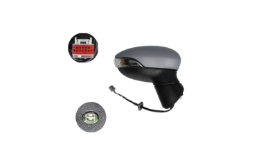 Oglinda usa exterioara FORD FIESTA (JA8), 01.2013-12.2017, SRL, partea dreapta, reglare electrica; grunduit; incalzit; sticla asferica; geam cromat; 10 gauri / 8 pini; cu semnalizare; cu foot lamp