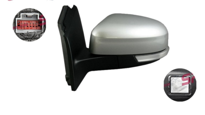 Oglinda exterioara Ford Focus 3, 12.2010-11.2014; Focus 3, 10.2014-, Stanga, reglare electrica; grunduit; incalzita; geam asferic; cromat; pliere electrica; 8 pini; cu semnalizare; cu lampa perimetru