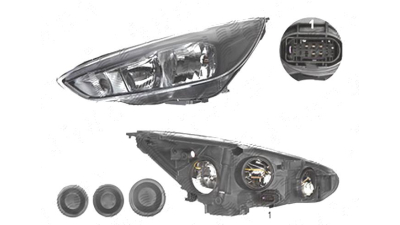 Far Ford Focus 3, 10.2014-, fata, Stanga, cu LED daytime running light; H1+H7+LED+PY21W; electric; negru; cu motor;