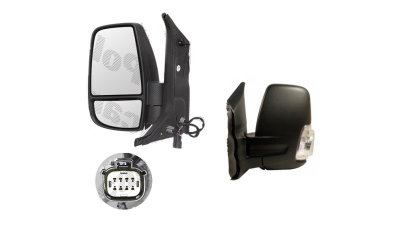 Oglinda usa exterioara Ford Transit/Tourneo, 01.2014-, partea Stanga, reglare electrica; textil; incalzit; scurt; sticla convexa; geam cromat; rabatabil; 8 pini; cu semnalizator alb, Aftermarket