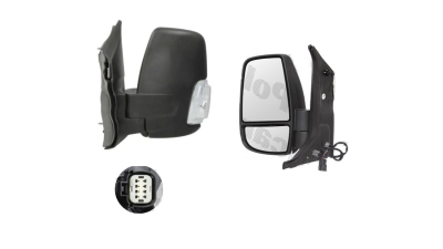 Oglinda exterioara Ford Transit/Tourneo, 01.2014-, Stanga, reglare electrica; texturat; incalzita; scurt; geam convex; cromat; pliere electrica; 8 pini; semnalizare alba, View Max
