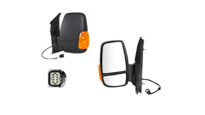 Oglinda exterioara Ford Transit/Tourneo, 01.2014-, Stanga, reglare electrica; texturat; incalzita; scurt; geam convex; cromat; pliere electrica; 8 pini; cu semnalizare galbena , View Max