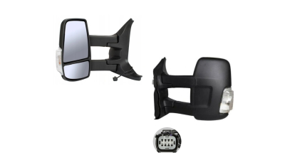 Oglinda usa exterioara Ford Transit/Tourneo, 01.2014-, partea Stanga, ajustabil manual; textil; sticla convexa; geam cromat; cu semnalizator alb; brat lung, View Max