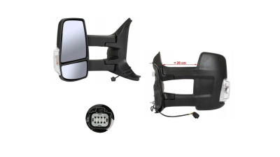 Oglinda usa exterioara Ford Transit/Tourneo, 01.2014-12.2019, partea Stanga, reglare electrica; textil; incalzit; sticla convexa; geam cromat; cu semnalizator alb; brat lung, mufa cu 8 gauri/ 6 pini; View Max
