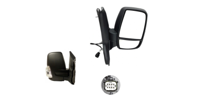 Oglinda usa exterioara Ford Transit/Tourneo, 01.2014-, partea Dreapta, reglare electrica; textil; incalzit; scurt; sticla convexa; geam cromat; rabatabil; 8 pini; cu semnalizator alb, Aftermarket