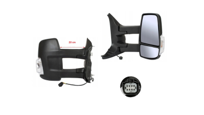 Oglinda usa exterioara Ford Transit/Tourneo, 01.2014-12.2019, partea dreapta, reglare electrica; textil; incalzit; sticla convexa; geam cromat; cu semnalizator alb; brat lung, mufa cu 8 gauri/ 6 pini; View Max