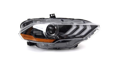 Far FORD MUSTANG, 05.2018-, partea Dreapta, TYC, cu 'lumina timp de zi' tip LED; Tip=USA; LED; manual; cu insertie galbena; LED