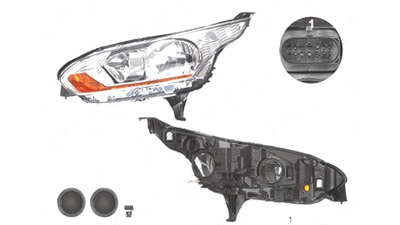 Far Ford Transit/Tourneo Connect, 03.2013-09.2015, fata, Stanga, cu daytime running light; H15+H7+PW24W+W5W; electric; silver, semnalizare portocalie; cu motor, DEPO