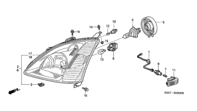 Far Honda Civic 3/5-D Hatchback (EU) 02.2001-12.2003 TYC partea Dreapta tip bec H4 electric cu motoras reflector argintiu