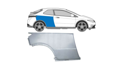 Segment aripa spate HONDA CIVIC (FN/FK) (Hatchback), 10.2005-09.2011, cu 3 usi, spate, partea dreapta, mare; otel galvanizat