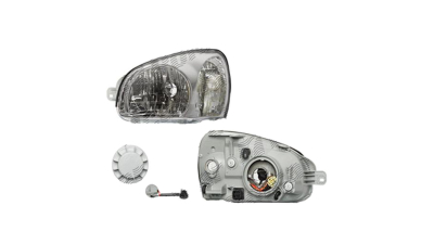 Far Hyundai Santa Fe 02.2001-03.2006 DEPO partea Stanga tip bec H4, carcasa gri, reglaj manual