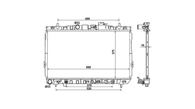 Radiator racire Hyundai Elantra (Xd), 2000-2006 1,6 77/79kw; 1,8 94/97kw; 2,0 102/105kw Benzina, Automat, Cu/fara AC, 654x374x17, Cu lipire fagure prin brazare Aftermarket