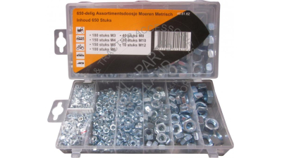 Set piulite 650 bucati, diverse marimi M3 M4 M5 M6 M8 M10 M12  INCOMPLET