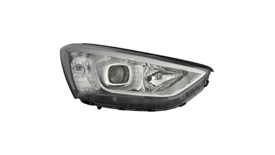Far Hyundai Santa Fe (DM), 05.2012-10.2016, partea Dreapta, electric, tip bec D3S+H7, fara bec, fara balast, cu motoras, cu lumini de zi pe LED, TYC