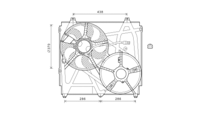 GMV radiator electroventilator Hyundai Terracan (Hp), 2001-2006 (Motor 3, 5 V6 143kw), Kia Sorento (Jc), 07.2002-2006 (Motor 2, 4 102kw; 3, 5 V6 143kw) Benzina, tip climatizare Fara AC, dimensiune 370mm, cu 2 pini, fara rezistor, plastic, Aftermarket