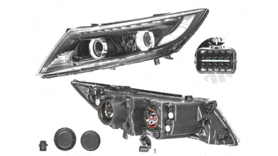 Far Kia Optima (Tf), 09.2013-10.2015, fata, Stanga, cu LED daytime running light; H1+H7+H7+LED+PY21W; electric; fara motoras;