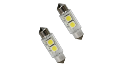 Set 2 becuri auto Vecta cu 2 leduri SMD 12V T11x36mm C5W alb sofit Festoon 5050SMD 