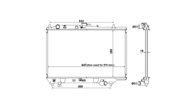 Radiator racire Mazda 323 (Bg/Bf), 06.1989-07.1994, Motorizare 1, 3 49/54kw; 1, 6 62/64/65kw; 1, 8 76/94kw Benzina, cutie Manuala, diametru intrare/iesire 33/32mm, dimensiune 568x390x16mm, Cu lipire fagure prin brazare, Aftermarket