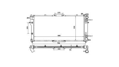 Radiator racire Mazda 626 (Gf/Gw) 06.1987-04.2002/ Mazda 626 Ge 1992-1997 (Motorizare 1, 8 66/77kw; 2, 0 85/86/100kw); Mazda Mx-6, 1992-1998 (Motorizare 2, 0 85/88kw) Benzina, dimensiune 690x328x26mm, Cu lipire fagure prin brazare, A