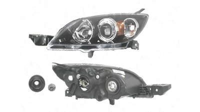 Far Mazda 3 (Bk), 10.2003-07.2009, fata, Stanga, Hatchback, H7+HB3; electric; negru; fara motoras, DEPO
