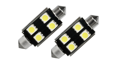Set 2 becuri auto Vecta cu 4 leduri SMD 12V T11x42mm C10W alb sofit Festoon Canbus 5050SMD cu radiator - fara eroare