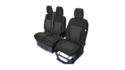 Set huse scaune auto Kegel Tailor Made pentru Ford Transit VIII 2013-, scaun sofer +bancheta pasager 2 locuri, cu deschidere ptr masuta, sezut rabatabil bancheta