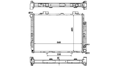 Radiator racire Mercedes Clasa E (W210), 1995-2003 Model E200 Cdi (2, 1 Cdi 75/85/100kw); E200 Kompressor (2, 0 Compressor 141kw); E220 Cdi (2, 1 Cdi 92/105kw); Benzina/Diesel, tip climatizare cu/fara AC, cutie M/A, dimensiune 640x485x34mm, Cu lipire fagu