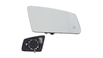 Geam oglinda exterioara cu suport fixare Mercedes Clasa E (W212) Sedan/Combi, 09.2009-2016, Clasa E Coupe/Cabrio (C207), 05.2009-01.2013; Clasa E Coupe/Cabrio (C207) , 01.2013-, partea Dreapta, incalzit; sticla asferica; geam cromat; functie unghi mort