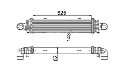 Intercooler Mercedes GLK (X204), 12.2008-2015, motor 2.1 CDI 150kw, 3.0 CDI 165/170kw, diesel, cutie automata, cu AC, aluminiu brazat/plastic, 625x143x62 mm, 