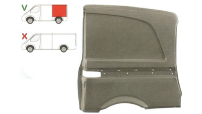 Aripa spate MERCEDES VITO/ VIANO (W639), 01.2003-2014, partea Stanga, otel galvanizat; element superior; Lungime 1225, inaltime 1245 mm; pana la plafon; vehicul cu usa stanga culisanta, model SCURT