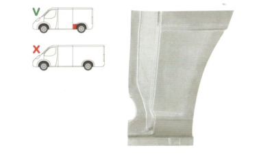 Segment reparatie aripa spate Mercedes Vito, Viano, 2004-2010 Partea Stanga, Punte Spate in fata rotii, partea inferior, pt model SCURT