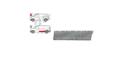 Piese de reparatie pentru panoul lateral Mercedes Vito/ Viano (W639), 01.2003-2014, partea Stanga, Tabla; cu gauri pt. ornamente; lungime 1600, inaltime 370 mm, Aftermarket