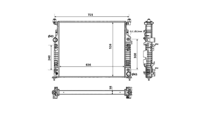 Radiator racire Mercedes Clasa R (W251), 2005- R500/550 (5,5 V8 285kw); R63 Amg (6,2 V8 375kw); Benzina/Diesel, Automat, Cu/fara AC, 637x525x27, Cu lipire fagure prin brazare KOYO