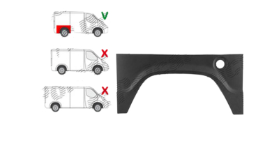 Segment reparatie panou lateral Mercedes 207-410 1977-1995 Pt Modelul Scurt , partea Spate Dreapta, Mare,Cu Gaura Pentru Rezervor, Lungimea 1365, inaltimea 480 Mm, 