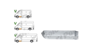 Treapta Mercedes Sprinter, 01.1995-01.2007, Vw Lt 2 05.1996-12.2005, Fata, partea Stanga, cu armatura; Jos, Aftermarket