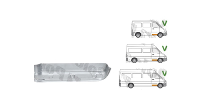 Treapta Mercedes Sprinter, 01.1995-01.2007, Vw Lt 2 05.1996-12.2005, Fata, partea Dreapta, cu armatura; Jos, Aftermarket