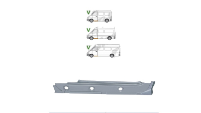 Piesa de reparatie prag Mercedes Sprinter 208-414, 01.1995-01.2007; Vw Lt 2 05.1996-12.2005, Fata, partea Stanga, sub usa fata; intern, Aftermarket