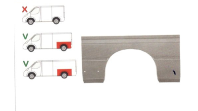 Segment aripa spate Mercedes Sprinter 208-416 01.1995-2006, Vw Lt 2 05.1996-12.2005 pentru modele Cu Punte Dubla, partea Stanga, Mic, lungime 1500 mm, cu gauri pt ornament