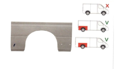 Segment aripa spate Mercedes Sprinter 208-416 01.1995-2006, Vw Lt 2 05.1996-12.2005 pentru modele Cu Punte Dubla, partea dreapta, Mic, lungime 1500 mm, cu gauri pt ornament