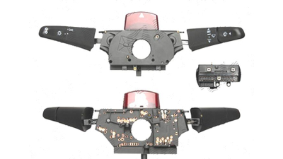 Comutator volan directie, bloc lumini Vw Lt 2 05.96-12.05 , Mercedes Sprinter 208-416, 01.95-2006, Vito / Clasa 5 (W638), 02.1996-01.2003 Bus, Stanga+Dreapta, lumini; semnalizare; stergatoare parbiz; spalator parbriz; cu buton avarie (buton mare)