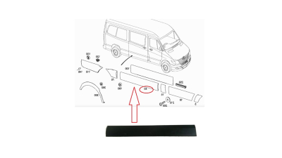 Ornament lateral Mercedes Sprinter 209-524, 07.2006-10.2013, Vw Crafter (2e), 12.2005-04.2017, Cu Exceptia Ampatamentului De 3250 Mm, Bandou Caroserie, partea Dreapta, Aftermarket