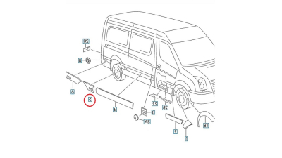 Bandou aripa Mercedes Sprinter 209-524, 07.2006-10.2013, Vw Crafter (2e), 12.2005-04.2017, Spate, partea Dreapta, partea din Fata,  - doar pt modelul SCURT cu ampatament 3250 mmm