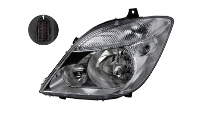 Far Mercedes Sprinter 209-524, 07.2006-10.2013, fata, Stanga, cu Proiector ceata; H7+H7+H7+PY21W+W5W; electric; cu motor;