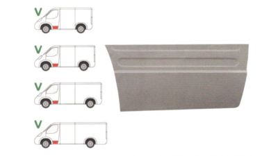 Panou reparatie usa Mercedes SPRINTER 209-524 (W906), 07.2006-2018, VW CRAFTER (2E), 12.2005-04.2017 (modele Scurt/Mediu/Lung/ExtraLung), partea stanga, inaltime 390 mm, inferior, usa fata, 